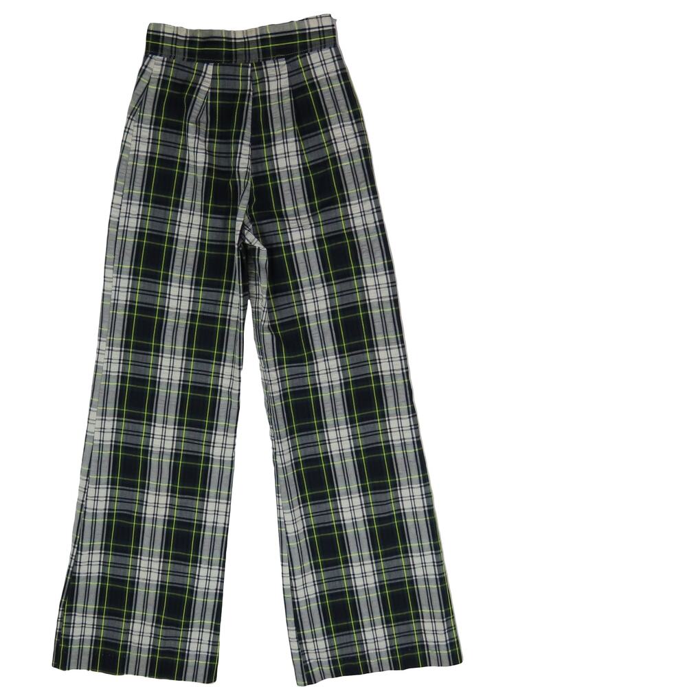 Vintage Bell Bottom Flare Rock Grunge Punk High Waisted Disco Green Plaid Pants - Picture 8 of 10